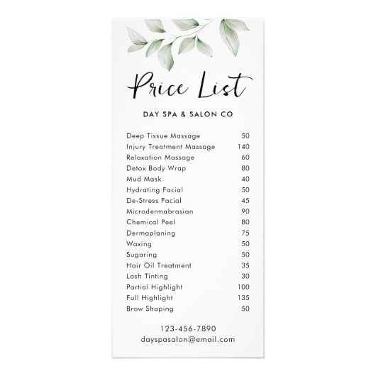 QRコード付きシンプル植物園価格リスト ラックカード (正面)