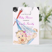 QRコード付きストークとベビーガールシャワー招待状 カード (スタンド正面)