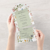 QRコード付きセージの水彩国フローラ オールインワン招待状 (貼ってはがせる)