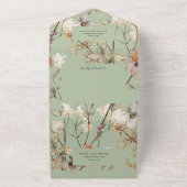 QRコード付きセージ・グリーンのワイルドフラワー オールインワン招待状 (外側)