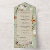 QRコード付きセージ・グリーンのワイルドフラワー オールインワン招待状 (内側)