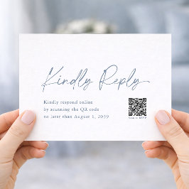 QRコード付きダスティブルーの結婚式RSVPカード エンクロージャーカード