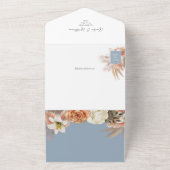 QRコード付きダスティーブルーの花柄結婚式 オールインワン招待状 (外側)
