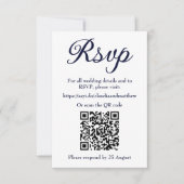 QRコード付きネイビーウェディングWebサイトRSVP 出欠カード (正面)