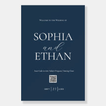 QRコード付きネイビーブルーウェルカムサイン