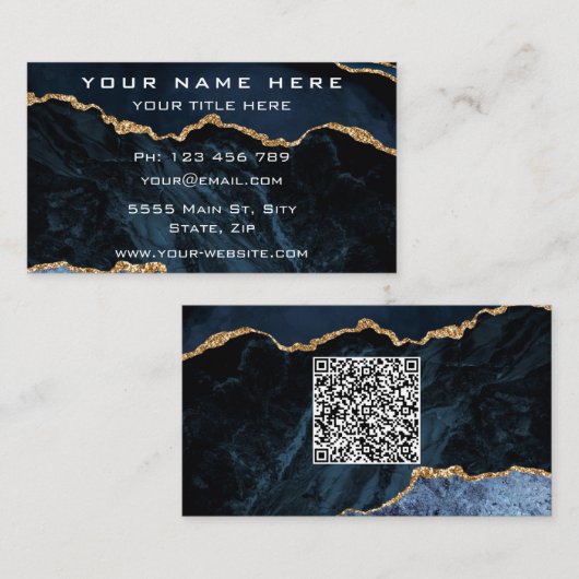 QRコード付きネイビーブルービジネスカード 名刺 (正面/裏面)