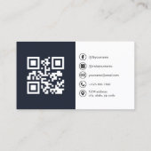 QRコード付きネイビーブルー写真ソーシャルメディア 名刺 (裏面)