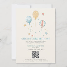 QRコード付きバルーン・デイドリーム キッズ誕生日招待状
