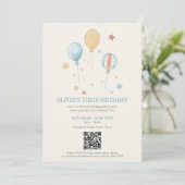 QRコード付きバルーン・デイドリーム キッズ誕生日招待状 招待状 (スタンド正面)