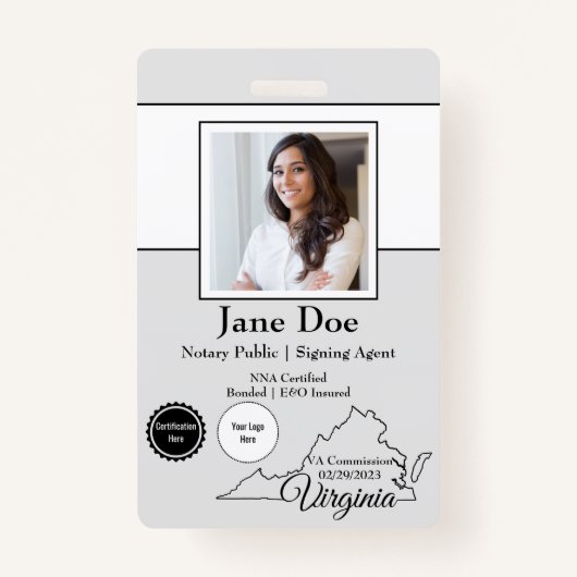 QRコード付きバージニア公証人パブリックバッジの州 バッジ (正面)