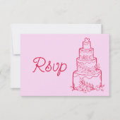 QRコード付きピンクの結婚式ウェディングケーキRSVPカード 出欠カード (正面)