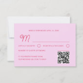 QRコード付きピンクの結婚式ウェディングケーキRSVPカード 出欠カード (裏面)