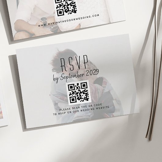 QRコード付きフォトウェディングRSVPカード 出欠カード