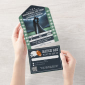 QRコード付きフットボールマッチチケットで出欠確認するウェディング オールインワン招待状 (貼ってはがせる)