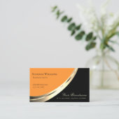 QRコード付きブラックとオレンジの金ゴールドデコーモダンル 名刺 (スタンド正面)