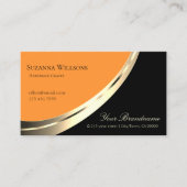 QRコード付きブラックとオレンジの金ゴールドデコーモダンル 名刺 (正面)