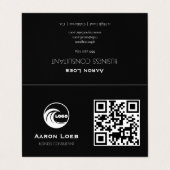 QRコード付きブラックモダンデザイン折りたたみビジネスカード 名刺 (外部フラット)
