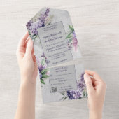 QRコード付きヘザー付き紫色のライラック オールインワン招待状 (貼ってはがせる)