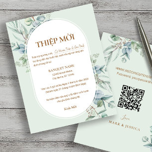 QRコード付きベトナムユーカリWedding Thiệp Mời