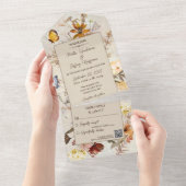 QRコード付きベージュのニュートラルカラーワイルドフラワー オールインワン招待状 (貼ってはがせる)