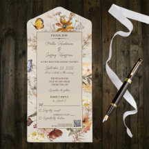 QRコード付きベージュのニュートラルカラーワイルドフラワー