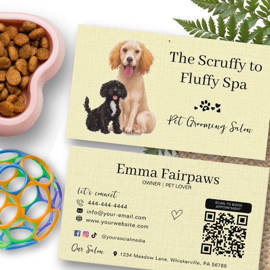 QRコード付きペットケアカード 犬のトリミングサロン用 名刺