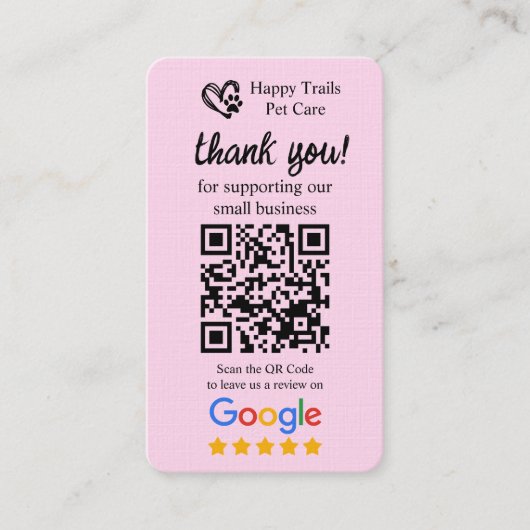 QRコード付きペットケアGoogleレビュー依頼カード 名刺 (正面)