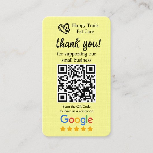 QRコード付きペットケアGoogleレビュー依頼カード 名刺 (正面)