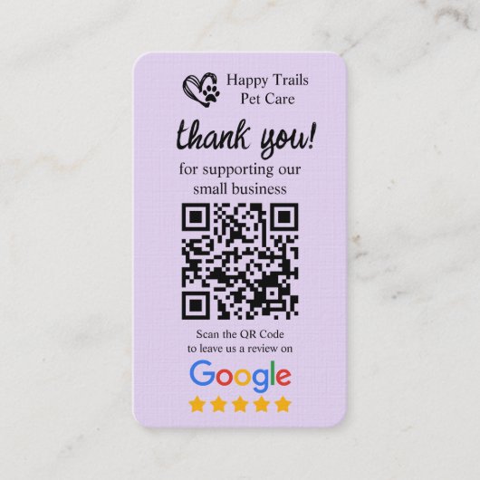 QRコード付きペットケアGoogleレビュー依頼カード 名刺 (正面)