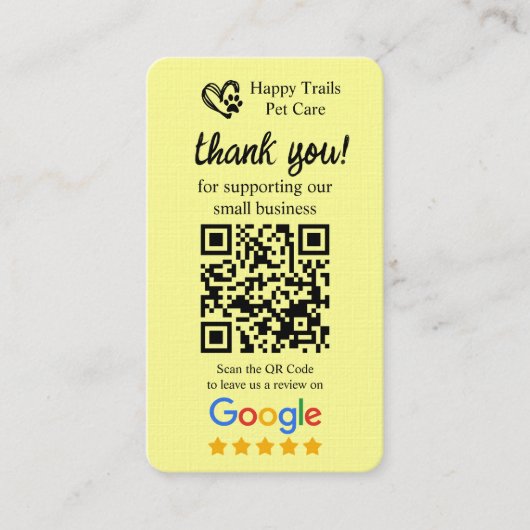 QRコード付きペットケアGoogleレビュー依頼カード 名刺 (正面)