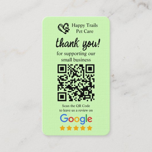 QRコード付きペットケアGoogleレビュー依頼カード 名刺 (正面)
