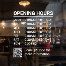 QRコード付きホワイト店舗営業時間サイン窓用ステッカー