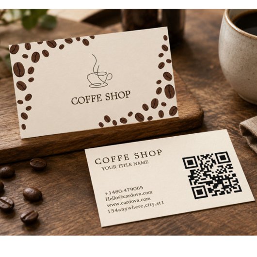 QRコード付きミニマリストコーヒーショップ名刺 名刺
