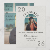 QRコード付きモダンアーチ卒業写真招待状 招待状 (正面/裏面)