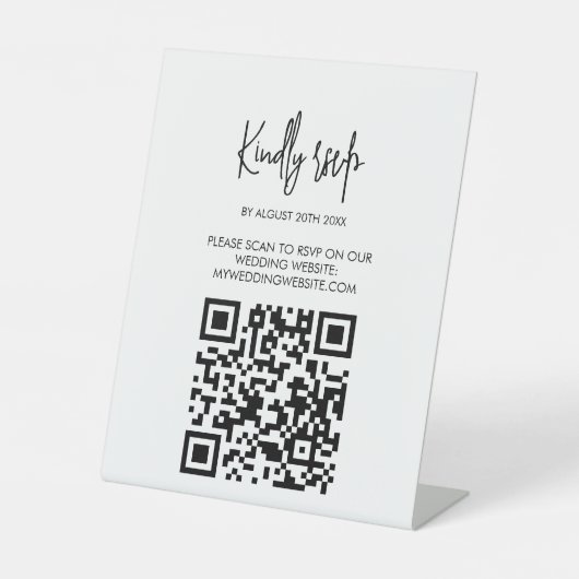 QRコード付きモダンウェディングRSVPカード 台座サイン (正面)