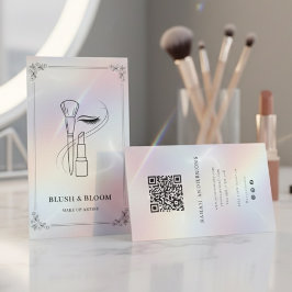 QRコード付きラグジュアリーメイクアップアーティストカード | ホログラフィック 名刺