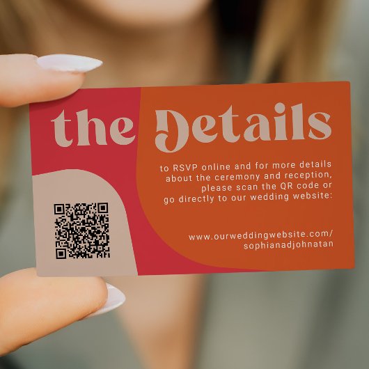 QRコード付きレトロウェディングの詳細案内 RSVP ウェブサイト エンクロージャーカード