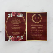 QRコード付きワインレッドのバラの結婚式 招待状 (内部)