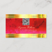QRコード付き上品な赤い縁ど大理石の光沢のある金ゴールド 名刺 (裏面)