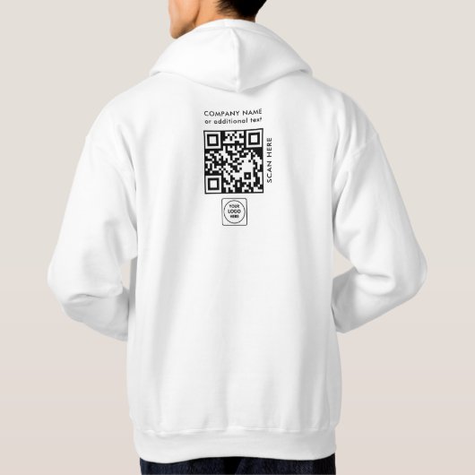 QRコード付き企業ロゴ 白いスタッフTシャツ パーカ (裏面)