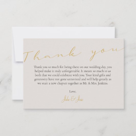 QRコード付き写真 エレガントなゴールドの筆記体 サンキューカード (正面)