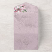 QRコード付き動揺してモーヴのピンク色のユリ オールインワン招待状 (外側)