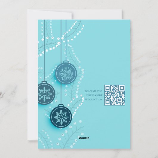 QRコード付き可愛いブルークリスマス招待状パーティーカード シーズンカード (裏面)