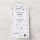 QRコード付き小さなほこりっぽいブルーフローラ オールインワン招待状 (内側)