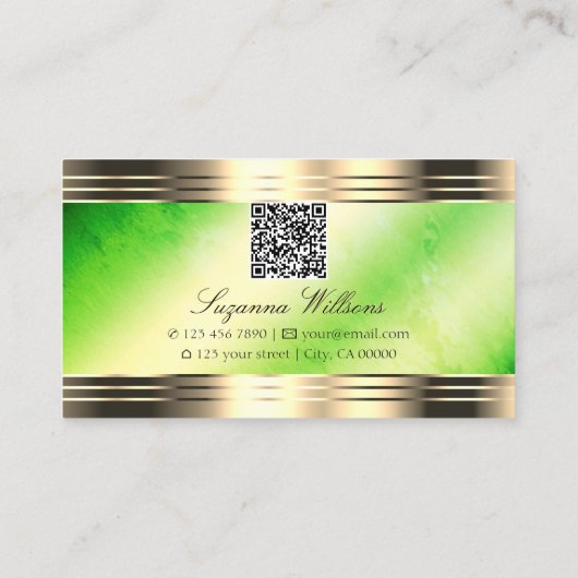 QRコード付き明るい縁ど緑大理石金ゴールド 名刺 (裏面)
