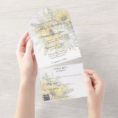 QRコード付き柔らかいひまわりデイジー オールインワン招待状 (貼ってはがせる)