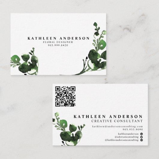 QRコード付き水彩植物名刺 名刺 (正面/裏面)