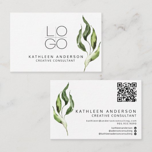 QRコード付き水彩植物名刺 名刺 (正面/裏面)