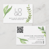 QRコード付き水彩植物名刺 名刺 (正面/裏面)