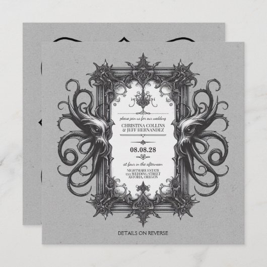 QRコード付き海モンスター結婚式招待状 招待状 (正面/裏面)